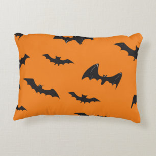 Spooky Bats on Orange Decorative Cushion