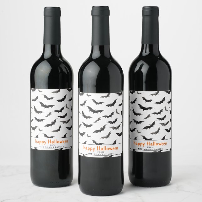 Spooky Bats Personalised Happy Halloween Wine Label (Bottles)