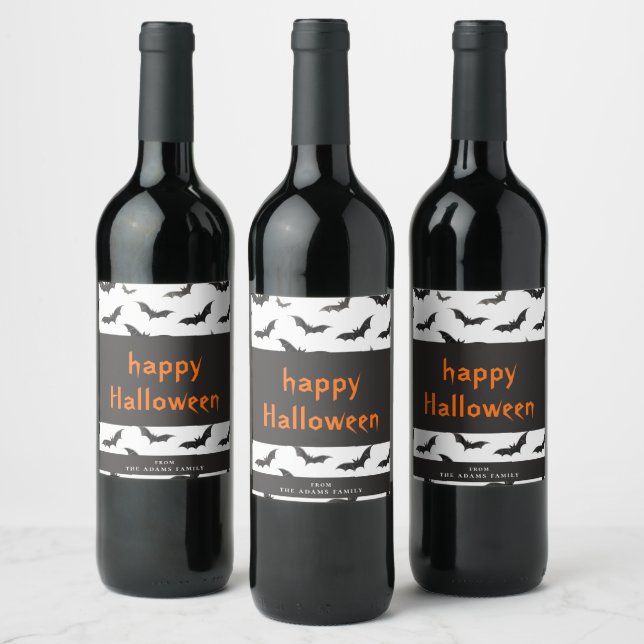 Spooky Bats Personalised Happy Halloween Wine Label (Bottles)