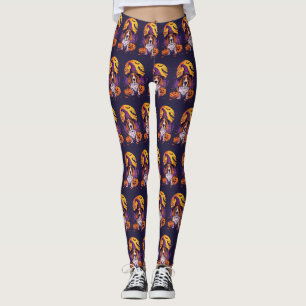 Spooky Beagle Halloween Witch And Pumpkin Leggings