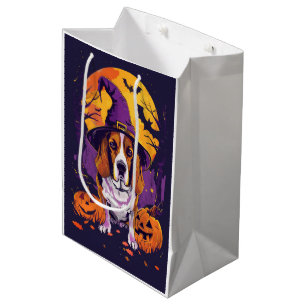 Spooky Beagle Halloween Witch And Pumpkin Medium Gift Bag