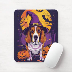 Spooky Beagle Halloween Witch And Pumpkin Mouse Mat