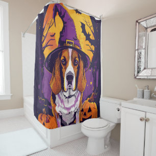 Spooky Beagle Halloween Witch And Pumpkin Shower Curtain