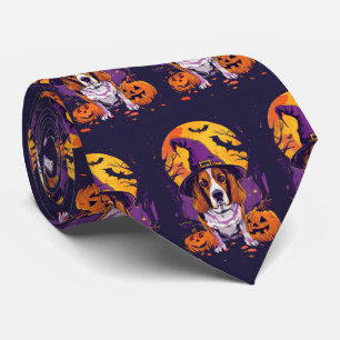 Spooky Beagle Halloween Witch And Pumpkin Tie