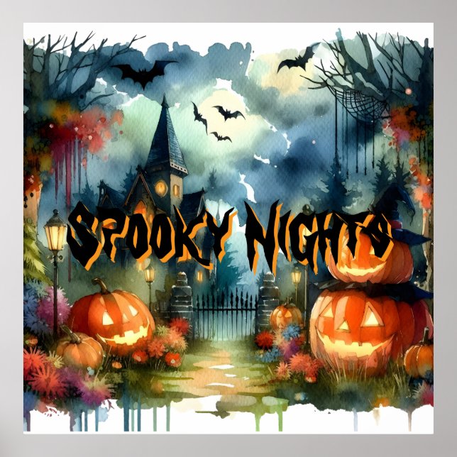 Spooky & Beautiful Halloween Landscape Watercolor  Poster (Front)