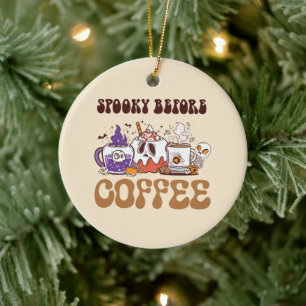 Spooky Before Coffee – Funny Ghost Coffee Brew Ceramic Tree Decoration