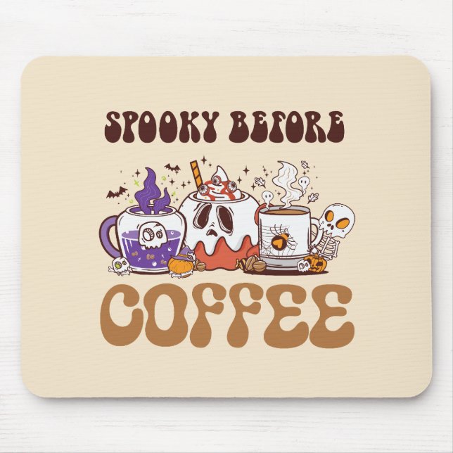 Spooky Before Coffee – Funny Ghost Coffee Brew Mouse Mat (Front)