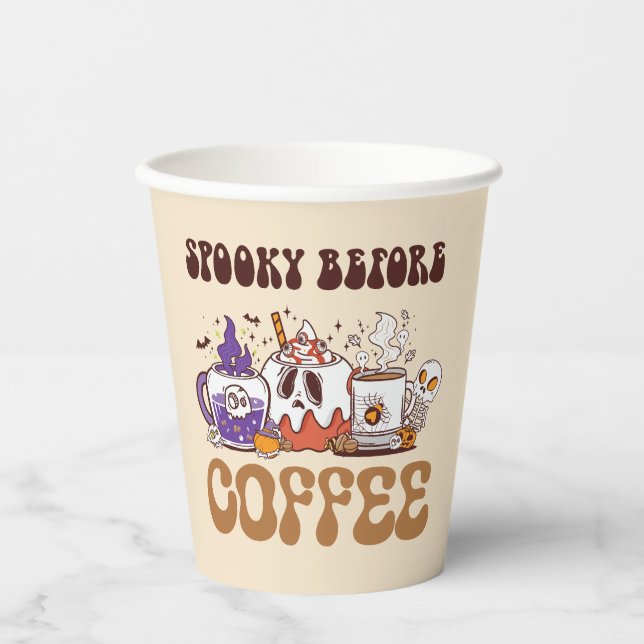 Spooky Before Coffee – Funny Ghost Coffee Brew Paper Cups (Front)