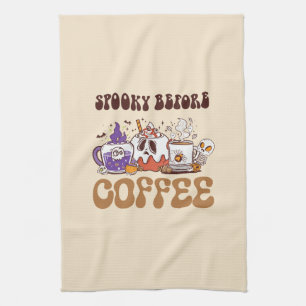 Spooky Before Coffee – Funny Ghost Coffee Brew Tea Towel