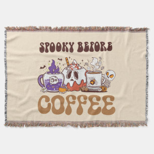Spooky Before Coffee – Funny Ghost Coffee Brew Throw Blanket