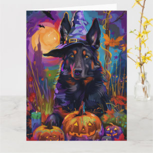Spooky Belgian Shepherd Halloween Witch Pumpkin Card