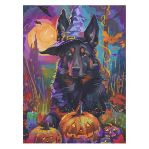 Spooky Belgian Shepherd Halloween Witch Pumpkin Tablecloth
