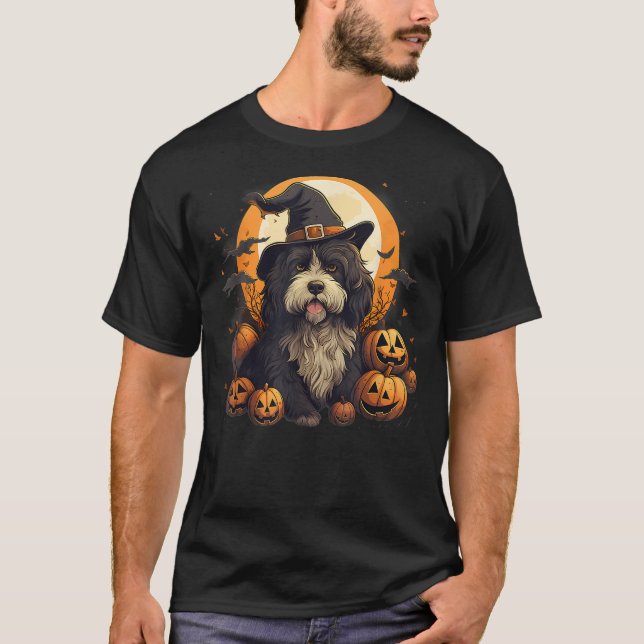 Spooky Bernedoodle Dog Witch Halloween T-Shirt (Front)