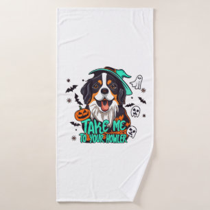 Spooky Bernese Halloween : Take Me to Your Howler Bath Towel