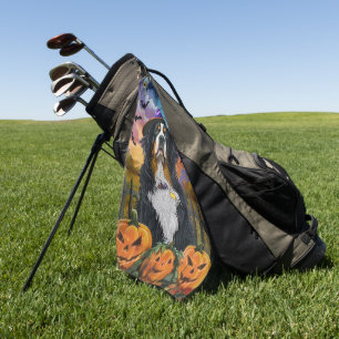 Spooky Bernese Mountain Halloween Witch Pumpkin Golf Towel