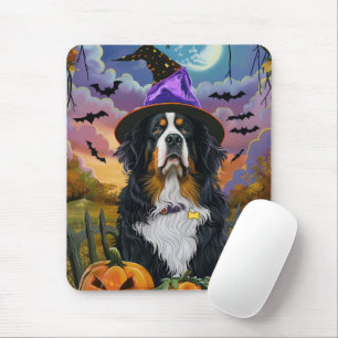 Spooky Bernese Mountain Halloween Witch Pumpkin Mouse Mat