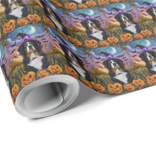 Spooky Bernese Mountain Halloween Witch Pumpkin Wrapping Paper