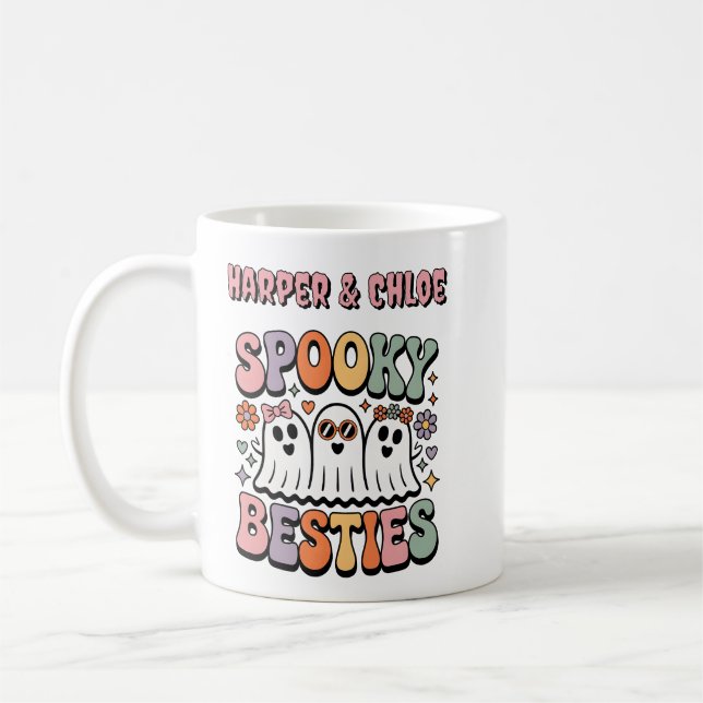 Spooky Besties Pastel Retro Ghost Friends Coffee Mug (Left)