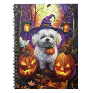 Spooky Bichon Frise Halloween Witch And Pumpkin Notebook