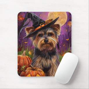 Spooky Biewer Terrier Halloween Witch And Pumpkin Mouse Mat