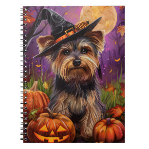 Spooky Biewer Terrier Halloween Witch And Pumpkin Notebook
