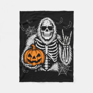 Spooky Bigfoot Jack O Lantern Skeleton Halloween B Fleece Blanket