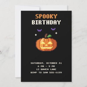 Spooky Birthday Pixel Art Halloween Invitation
