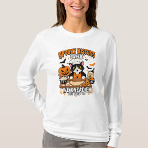 Spooky Biscuits Bakery Black Cat Halloween Baking T-Shirt