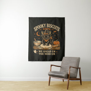 Spooky Biscuits Bakery Black Cat Halloween Tapestry