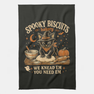 Spooky Biscuits Bakery Black Cat Halloween Tea Towel