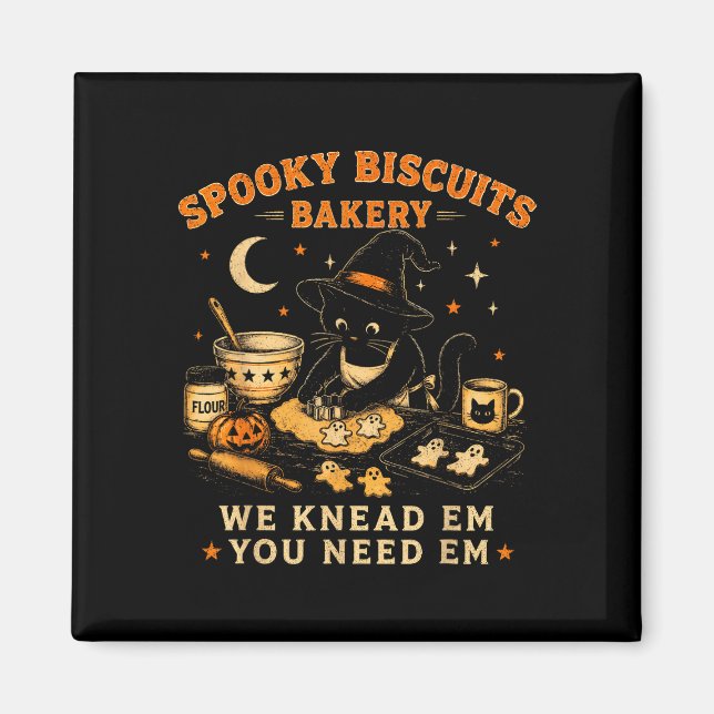 Spooky biscuits bakery funny black cat halloween magnet (Front)