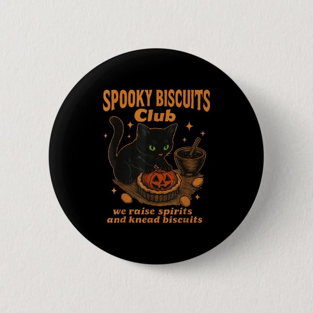 Spooky Biscuits Club Cat, Funny Halloween Baking T 6 Cm Round Badge (Front)