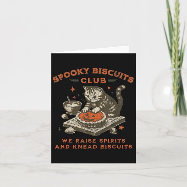 Spooky Biscuits Club Cat, Funny Halloween Baking T Card (Front)