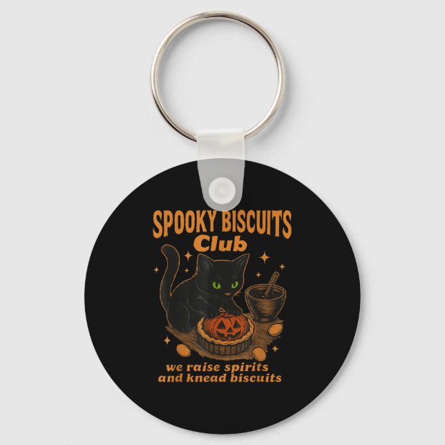 Spooky Biscuits Club Cat, Funny Halloween Baking T Key Ring (Front)