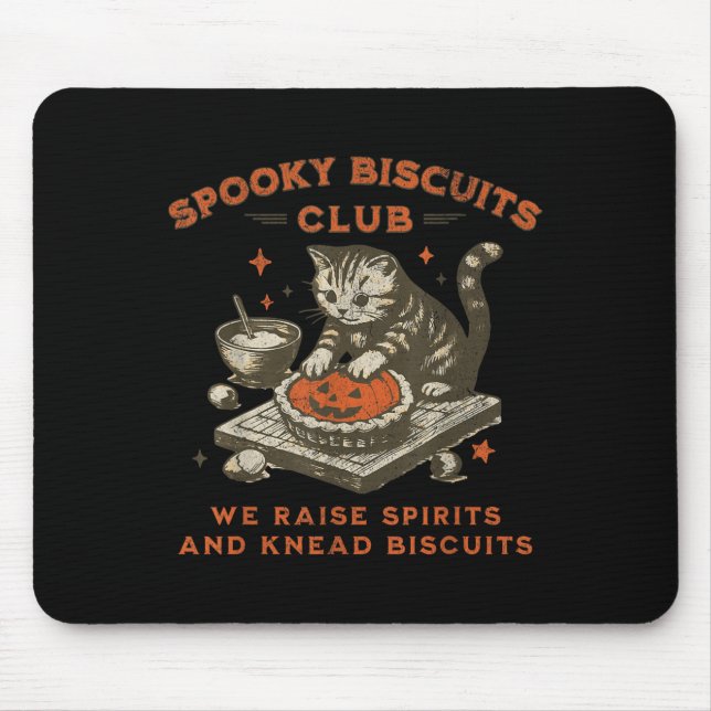 Spooky Biscuits Club Cat, Funny Halloween Baking T Mouse Mat (Front)
