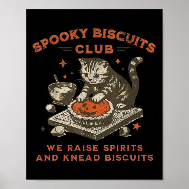 Spooky Biscuits Club Cat, Funny Halloween Baking T Poster (Front)