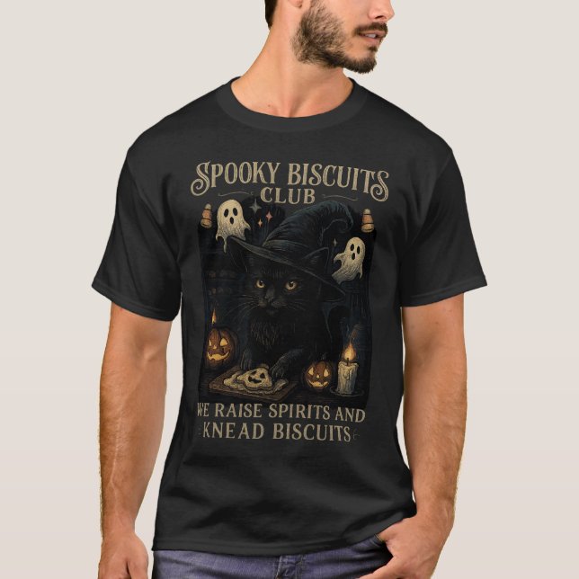 Spooky Biscuits Club Cat Halloween Funny Baking  T-Shirt (Front)