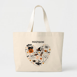 Spooky Black And Orange Halloween Large Tote Bag