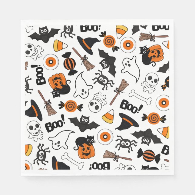 Spooky Black And Orange Halloween Party  Napkin (Front)