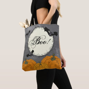 Spooky Black and Orange Halloween Tote Bag