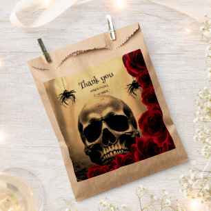 Spooky Black and Red Gothic Skull Roses Halloween Favour Bags