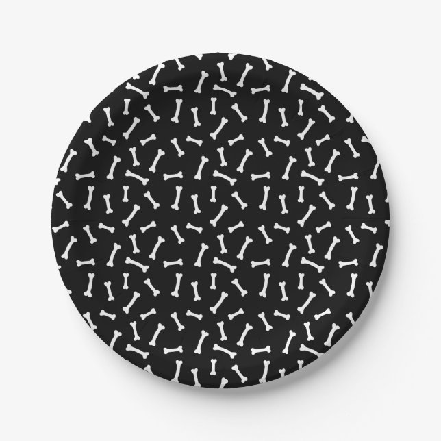 Spooky Black and White Bones Halloween Paper Plate (Front)