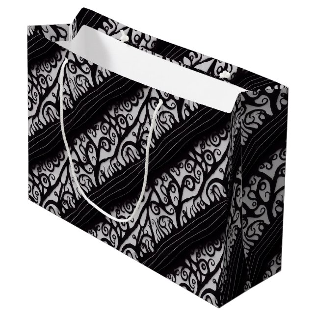Spooky Black and White Goth Christmas Gift Bag (Front Angled)