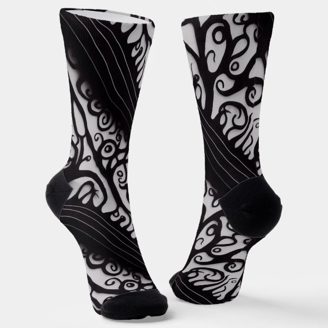 Spooky Black and White Goth Christmas Socks (Angled)