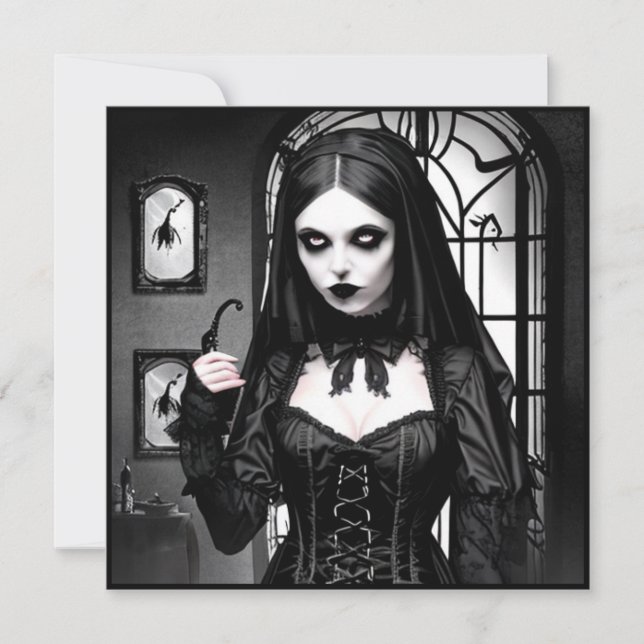 Spooky Black and White Woman Halloween Party Invitation (Front)