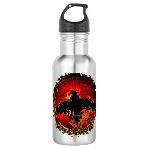 Spooky Black Bat Red Flames 532 Ml Water Bottle