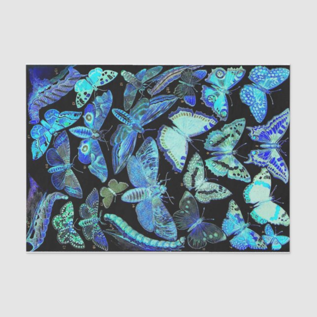 Spooky Black Blue Butterfly and Moth Tissue Paper (Front)
