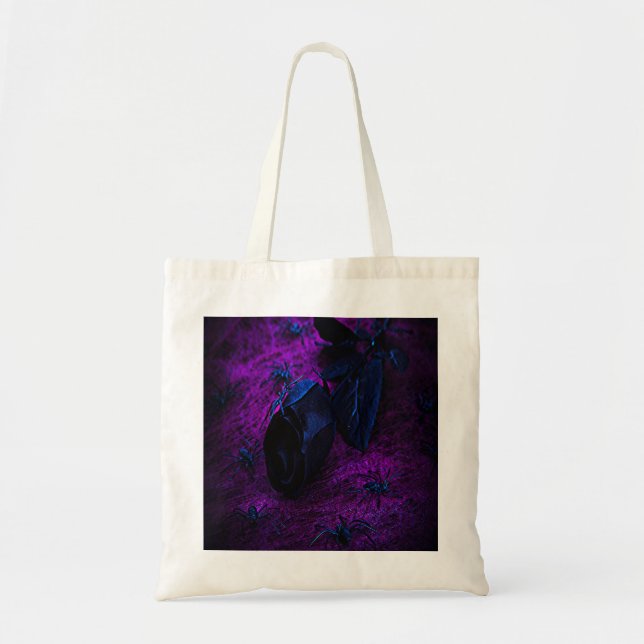 Spooky Black Blue Rose, Black Spiders, Purple, ZSG Tote Bag (Front)