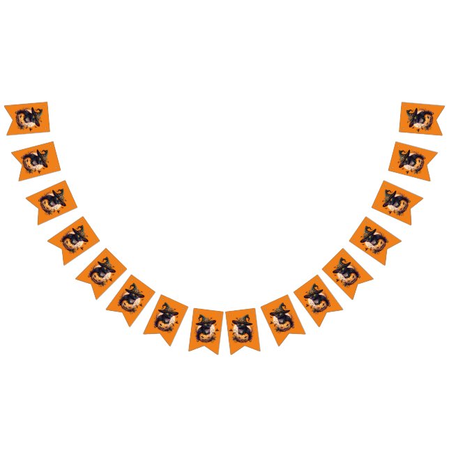 Spooky Black Cat & And Jack-o-Lantern Orange Bunting (All)