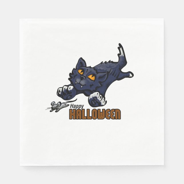 Spooky Black Cat and Mouse Napkin (Front)